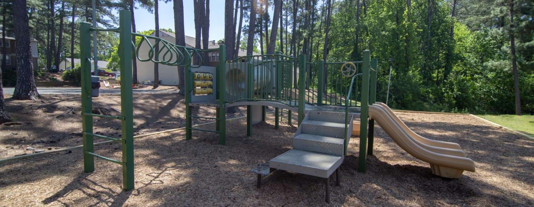 a swing set in a park